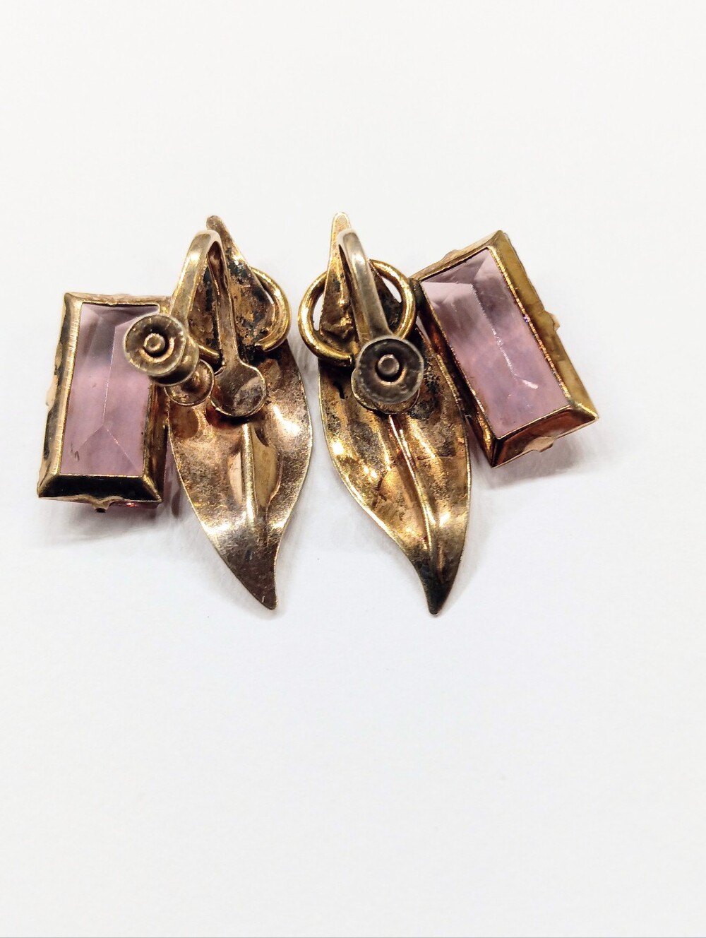Vintage Gold Over Sterling Purple Stone Brooch And Earrings - Picture 7 of 7